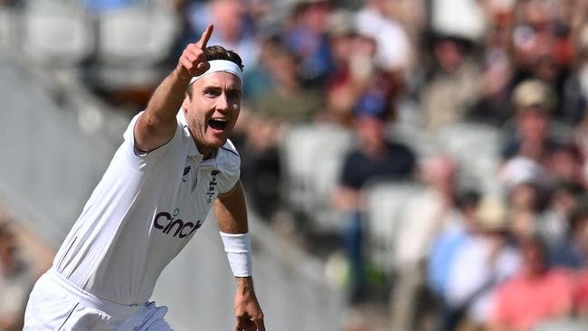 England's Stuart Broad celebrates after taking his 600th wicket. (Photo by Oli SCARFF / AFP)