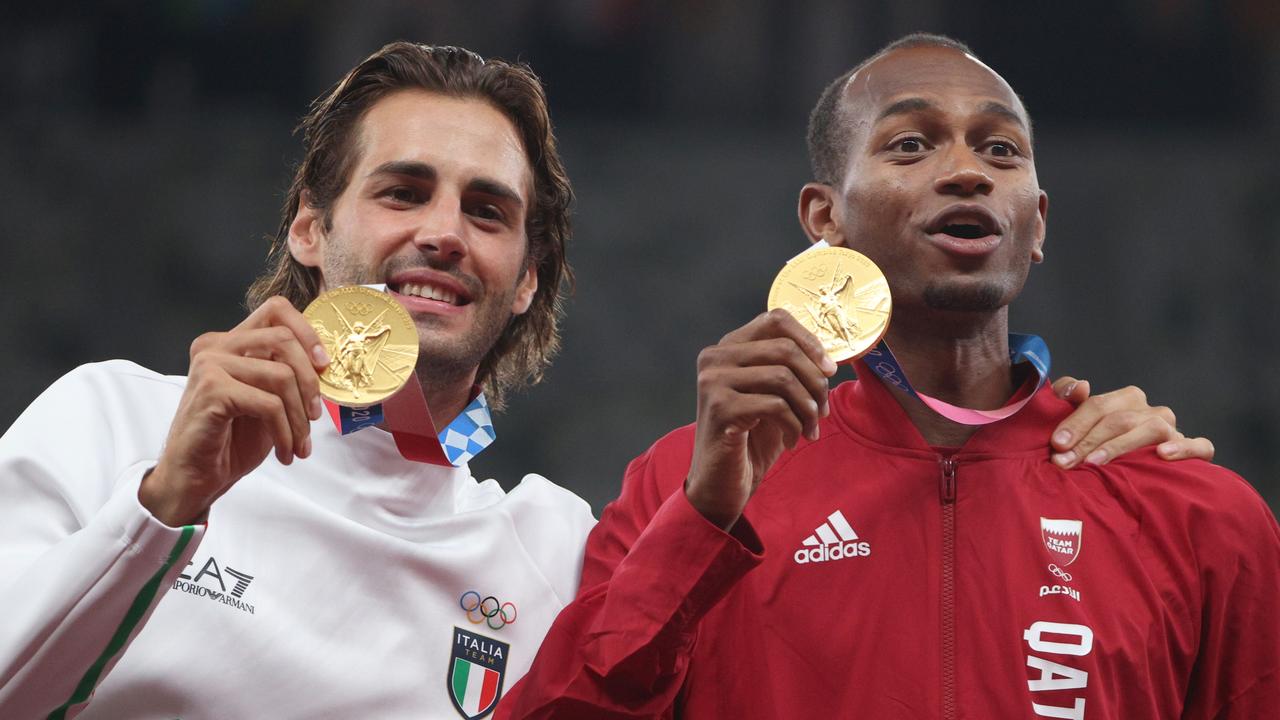 The joint win in Budapest mirrored that of gold medallists Gianmarco Tamberi of Team Italy and Qatar’s Mutaz Essa Barshim for the men's high-jump at the Tokyo 2020 Olympics. Picture: Patrick Smith/Getty