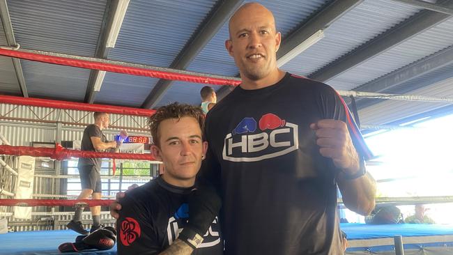 Jockey Luke Tarrant alongside Hinterland Boxing Club owner Stephen Pitt. Picture: Eddie Franklin