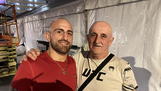 Supplied image of UFC fighter Alex Volkanovski and his dad Tode.