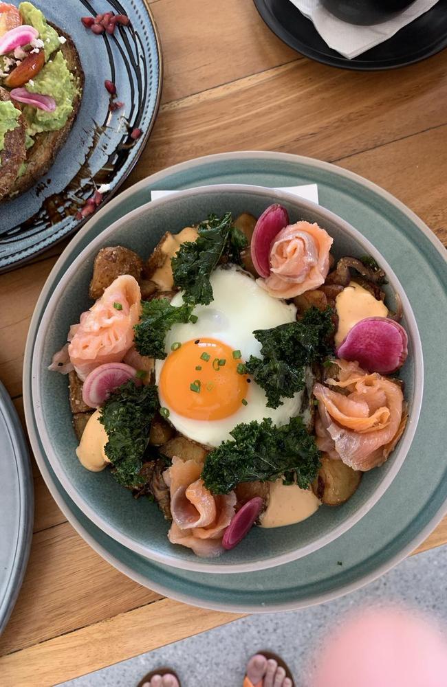 The Waterside Cafe in the Marina Village, where our hands-down favourite breakfast was a version of chef Calvins favourite childhood breakfast from Ireland – smoked salmon hash. As Molly Meldrum loved to say, do yourself a favour and get it.