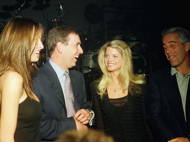 (L-R): Melania Trump, Prince Andrew, Gwendolyn Beck and Jeffrey Epstein at a party at the Mar-a-Lago club, Palm Beach, Florida, in 2000. Picture: Davidoff Studios/Getty Images