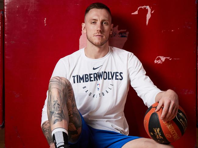 Mitch Creek poses for a picture at Titanium Security Arena in Findon, after returning to Adelaide from America where he played in the NBA, Friday, April 26, 2019. Picture: MATT LOXTON