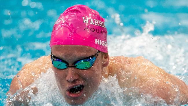 Swimmer Sam Higgs from Warringah Aquatic SC competing in the pool.