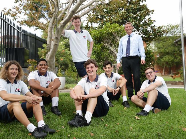 Balgowlah Boys has performed well in NAPLAN. Principal Paul Sheather with a group of students.