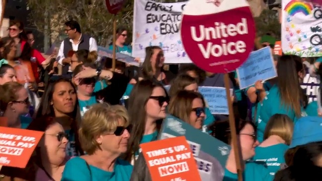 Labor calls for fair pay for early childhood education workers' as they strike in Melbourne