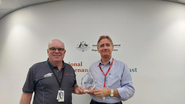 From left to right – Stewart Barr, General Manager of NORSTA Maritime Pty Ltd and Maurie McNarn AO, Chairman of NORSTA Maritime with the Defence Teaming Award.