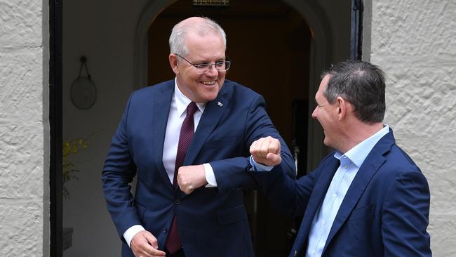 Australian Prime Minister Scott Morrison meets with Northern Territory Chief Minister Michael Gunner at Kirribilli House in Sydney, on Friday, October 16, 2020. Picture: AAP Image/Dan Himbrechts via NCA NewsWire