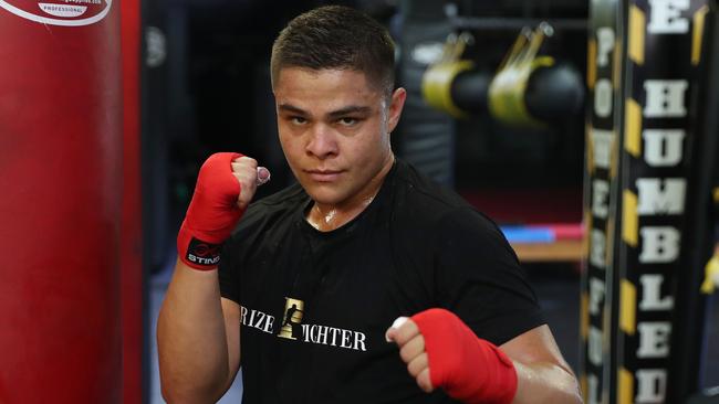 Australian boxer Bilal Akkawy training for his upcoming fight in Las Vegas at Hardcore Gym in Carlton. Picture: Brett Costello