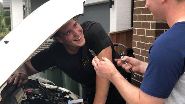 Connor Cockerton fixing his sister Sian's van in Sydney March 23, 2019, aligning with his twin brother’s statement: “he’s always happy to help and put everyone before himself.”