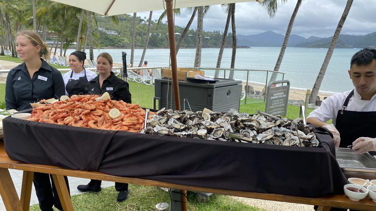 The seafood buffet offered to travellers on the Qantas mystery flight. Picture: Supplied