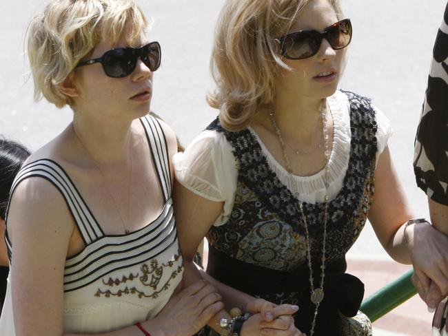 Michelle Williams (L) and Kate Ledger arrive at Heath Ledger’s memorial service in Perth in February 2008. Picture: Supplied