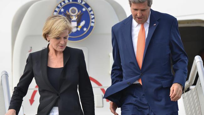 John Kerry with then Australian Foreign Minister Julie Bishop during a 2014 visit. Picture: Peter Parks — Pool/Getty Images