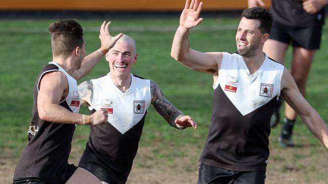 EFL Division 2 2022 - Ringwood v East Burwood - qualifying final at Walker Park, Mitcham. Mitchell Jackson of Ringwood celebrates his goal.Picture : George Salpigtidis