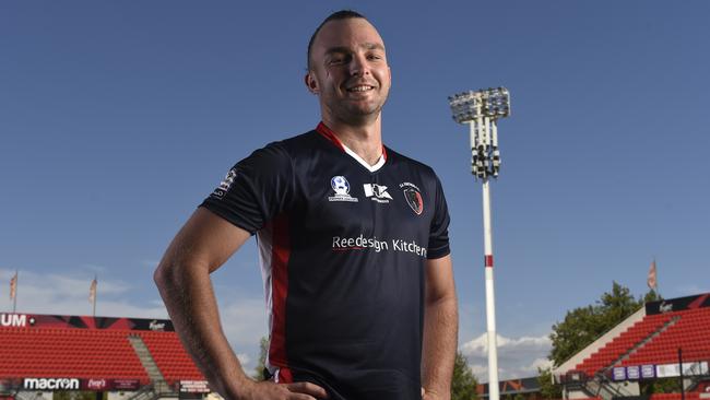 Panthers captain Sam Carmichael gets set for the National Premier Leagues SA season kick-off. Picture: Naomi Jellicoe