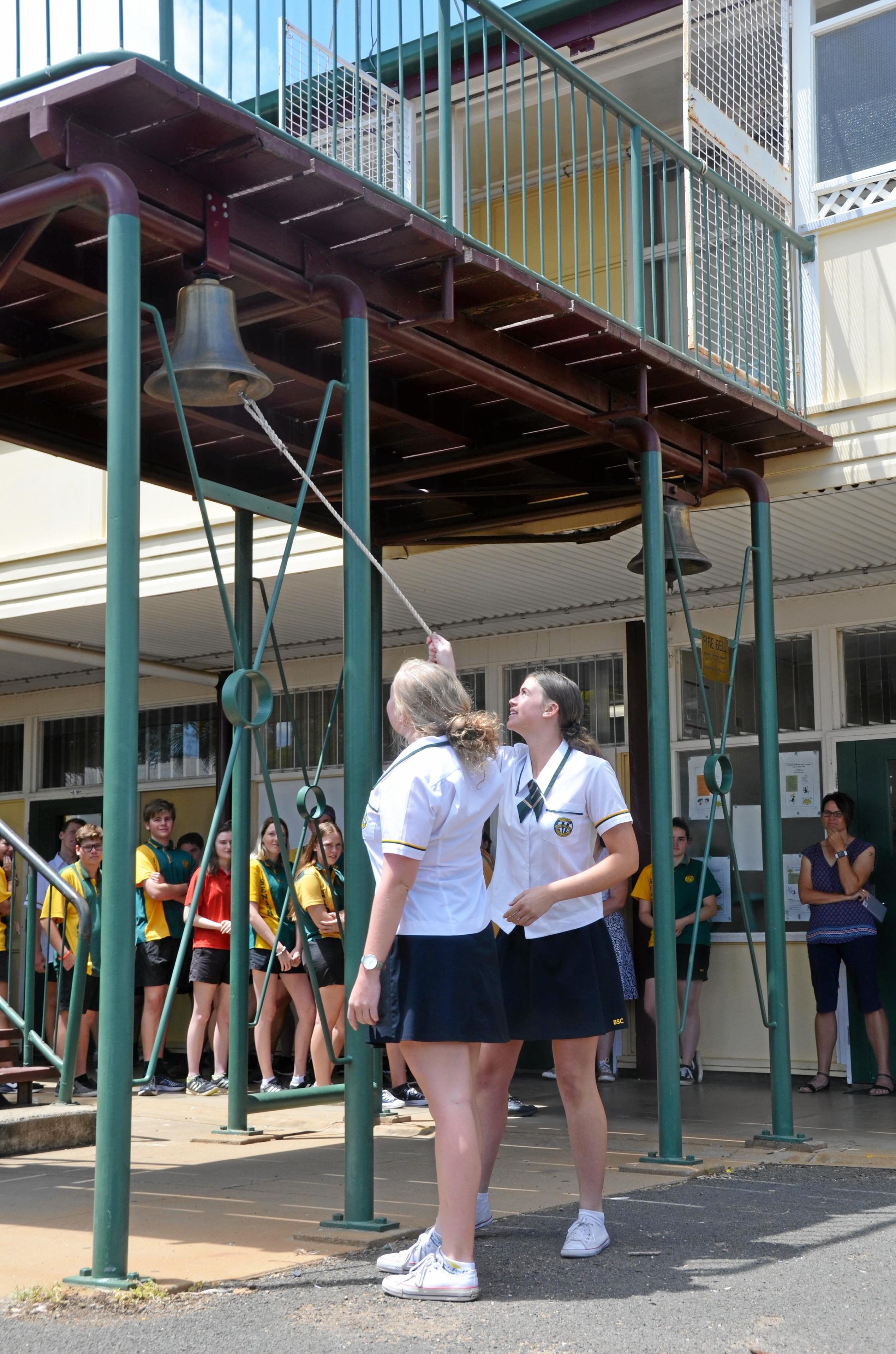 Burnett State College had 39 Year 12 graduates ring the school bell before they walked out the gates as students for the last time. Picture: Felicity Ripper