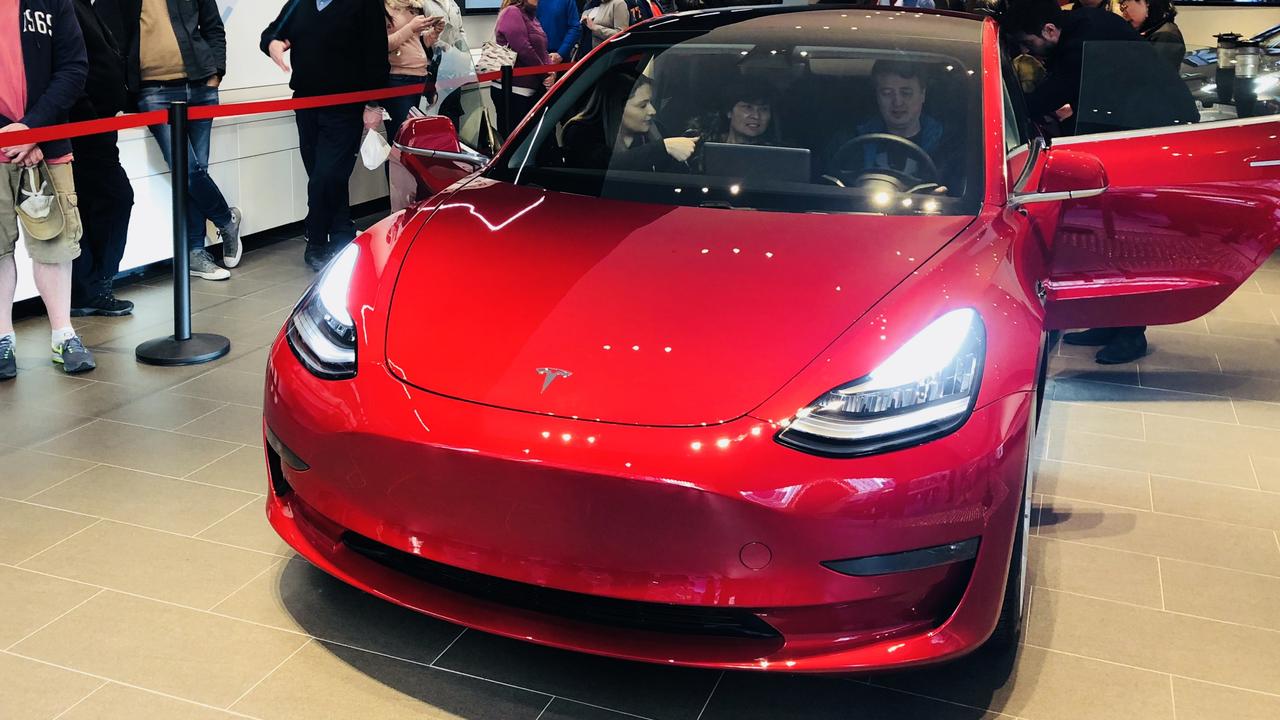 Tesla Model 3 on display at Martin Place.