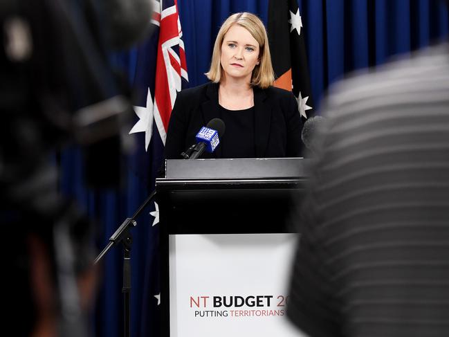 NT Treasurer Nicole Manison addresses the media at Parliament House, Tuesday, May 7, 2019. Manison discusses the 2019 Budget Picture: Keri Megelus