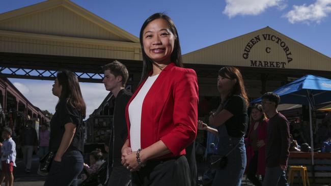 Mayoral candidate Jennifer Yang at the Queen Vic Market. Picture: Wayne Taylor