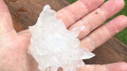 Sharp hail that hit the small northern-NSW town of Uki earlier this afternoon. Photo: Pat Miller / Facebook