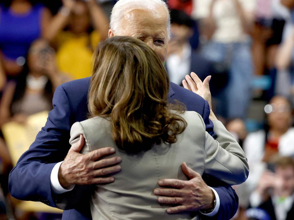 Joe Biden hugs US Vice President Kamala Harris during their first joint rally in Largo, Maryland. Picture: Getty Images via AFP