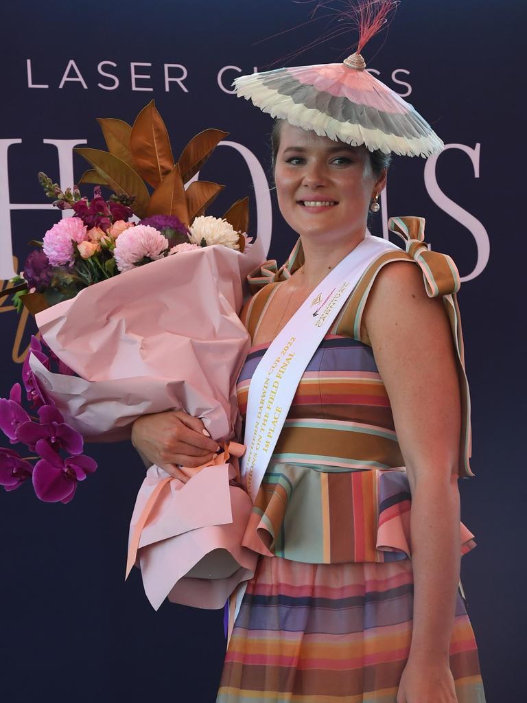 Bridget McCue wins the season's grand final of Fashion on the Fields at the 2022 Darwin Cup. Picture: (A)manda Parkinson