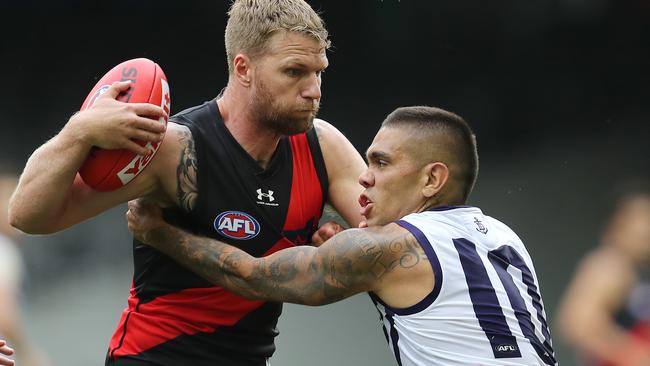 Jake Stringer and Michael Walters in action during Round 1. Picture: Michael Klein