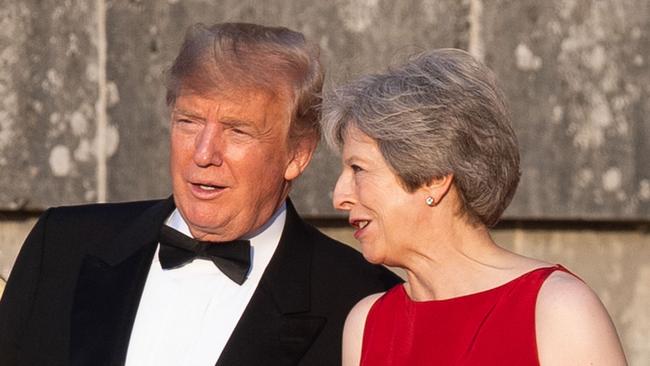 US President Donald Trump and Britain's Prime Minister Theresa May talk on the steps in the Great Court at Blenheim Palace, west of London, on the first day of President Trump's visit to the UK Pucture: Will Oliver