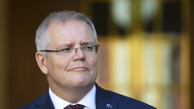 Scott Morrison announces the stimulus package in Canberra on Wednesday. Picture: AAP