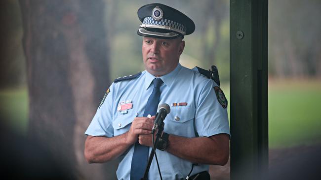 Ryde Police Inspector Tony Boyd addresses the vigil. Picture: Adam Yip