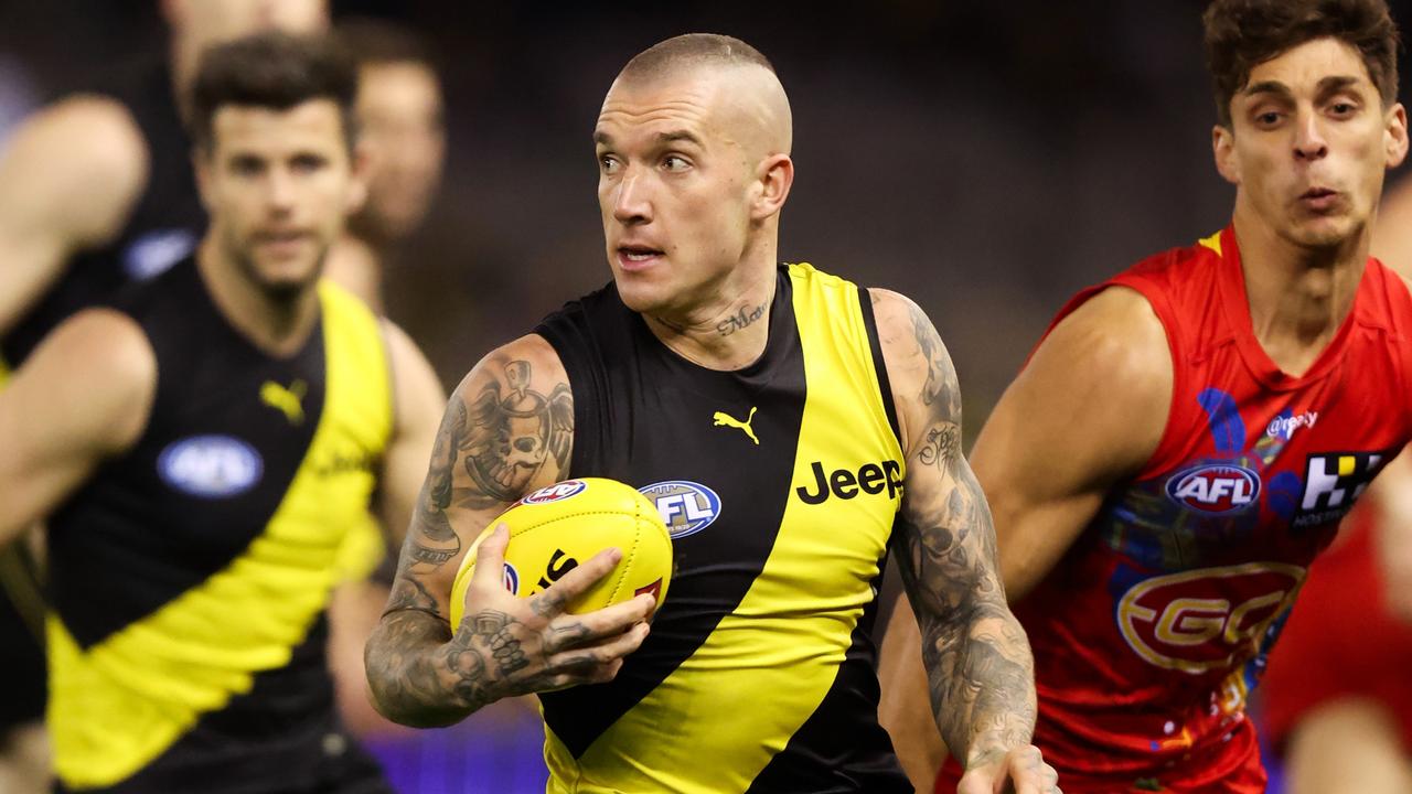 Dustin Martin is recovering from a lacerated kidney on the Gold Coast.