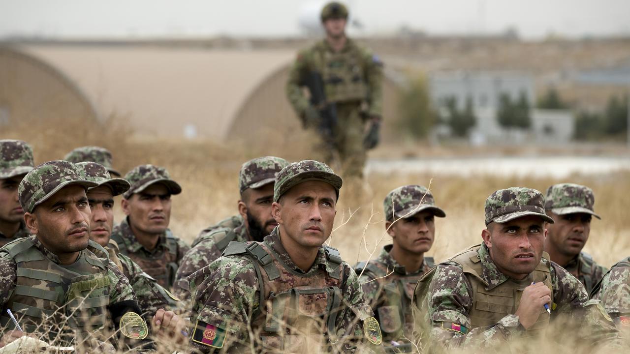 Officer cadets at the Afghan National Army Officer Academy (ANAOA) undertake instruction in the close training area at Qargha, Afghanistan. Picture: Defence News