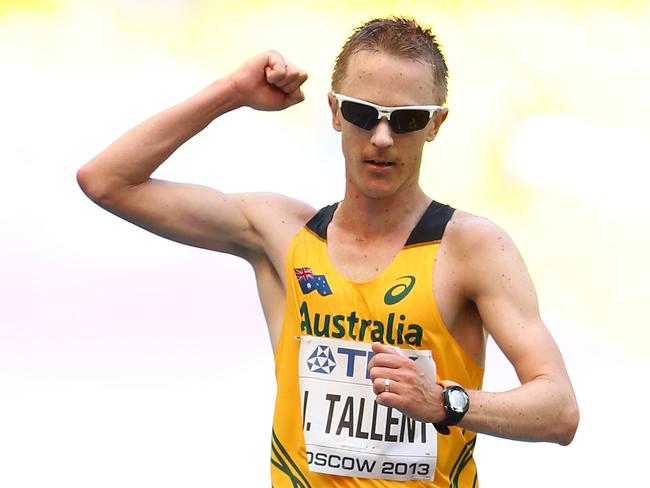 MOSCOW, RUSSIA - AUGUST 14: Jared Tallent of Australia wins the bronze medal in the Men's 50km Race Walk final during Day Five of the 14th IAAF World Athletics Championships Moscow 2013 at Luzhniki Stadium on August 14, 2013 in Moscow, Russia. (Photo by Cameron Spencer/Getty Images)