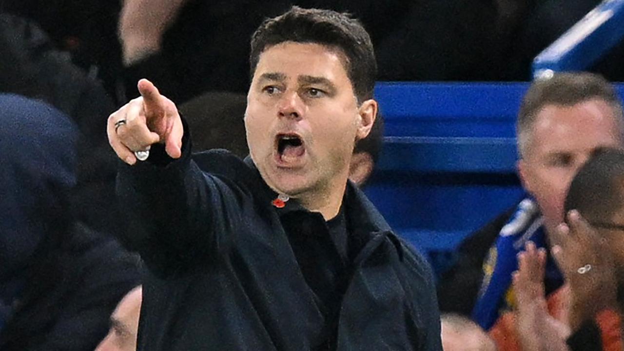 Chelsea's Argentinian head coach Mauricio Pochettino gestures on the touchline during the English Premier League football match between Chelsea and Manchester City at Stamford Bridge in London on November 12, 2023. (Photo by Glyn KIRK / IKIMAGES / AFP) / RESTRICTED TO EDITORIAL USE. No use with unauthorised audio, video, data, fixture lists, club/league logos or 'live' services. Online in-match use limited to 45 images, no video emulation. No use in betting, games or single club/league/player publications.