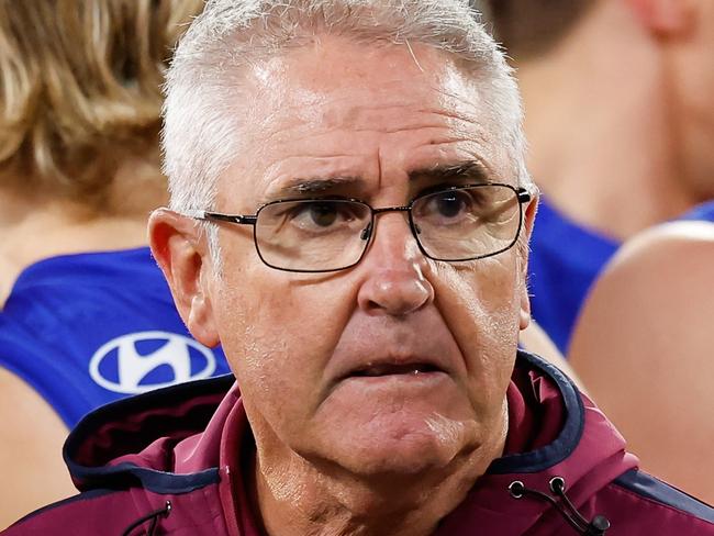 MELBOURNE, AUSTRALIA - SEPTEMBER 21: Chris Fagan, Senior Coach of the Lions looks on during the 2024 AFL Second Preliminary Final match between the Geelong Cats and the Brisbane Lions at The Melbourne Cricket Ground on September 21, 2024 in Melbourne, Australia. (Photo by Dylan Burns/AFL Photos via Getty Images)