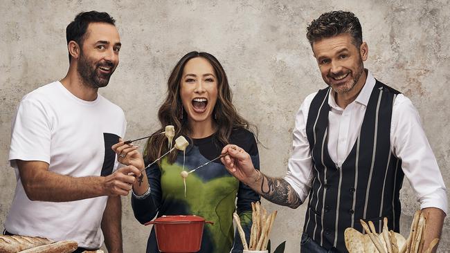 MasterChef judges Andy Allen, Melissa Leong and Jock Zonfrillo have become family in the two years on the set of the popular Ten show. Picture: Supplied