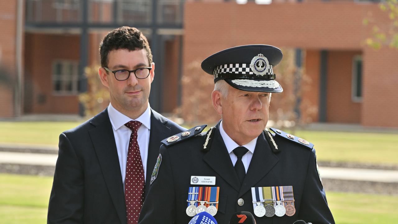 Police Minister Dan Cregan and Commissioner of Police Grant Stevens. Mr Stevens said a detailed briefing would be provided for the minister. Picture: NCA NewsWire/Brenton Edwards