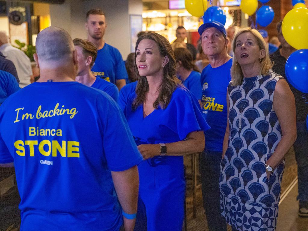 Bianca Stone with supporters at the Hinterland Hotel in Nerang. Picture: Nigel Hallett.