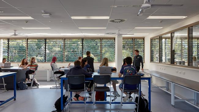 A prefabricated classroom at Indooroopilly State High School. Picture: Hayball.com