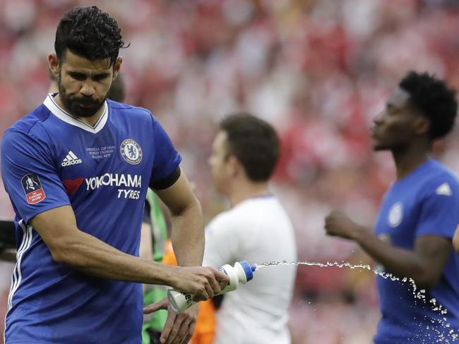 Chelsea's Diego Costa leaves the pitch after the English FA Cup final.