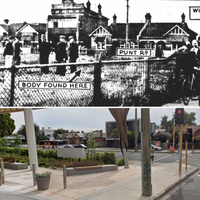 The scene of the 1947 killing of James Coates, and how the area looks now. Pictures: Trove, Google