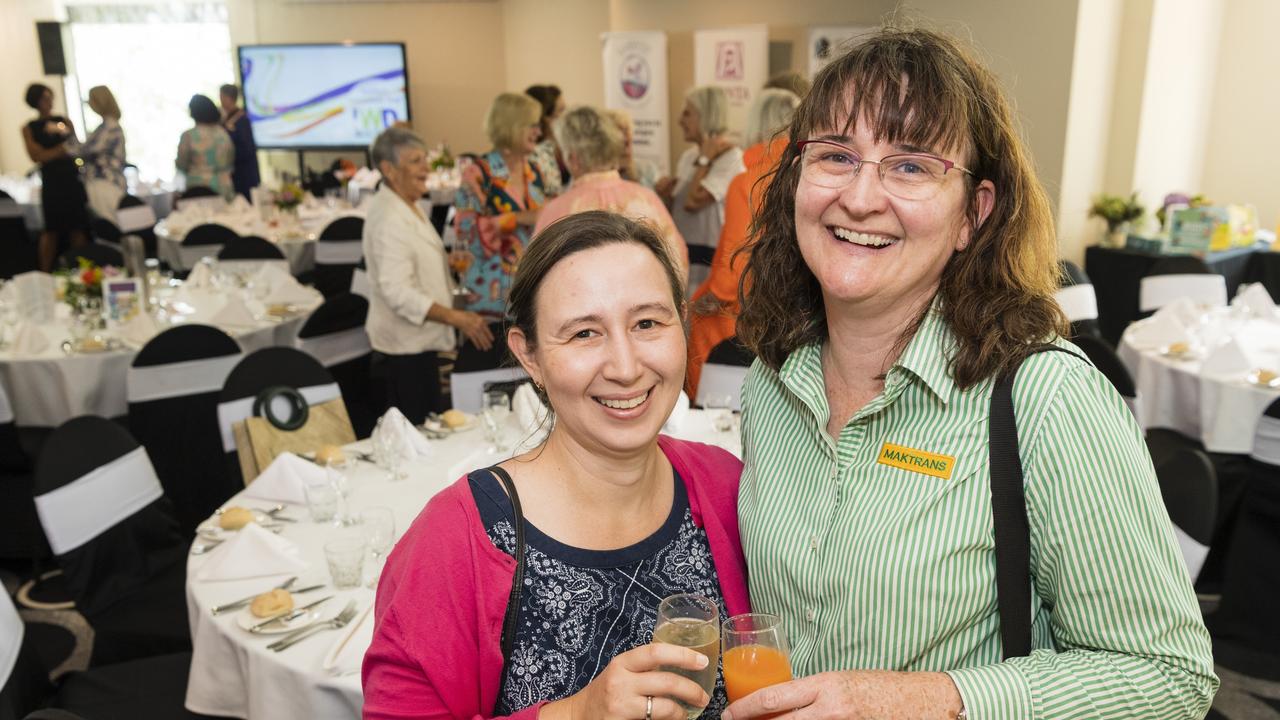 Kristy Frater (left) and Angela Hannemann at the International Women's Day lunch hosted by Zonta Club of Toowoomba at Picnic Point, Friday, March 3, 2023. Picture: Kevin Farmer