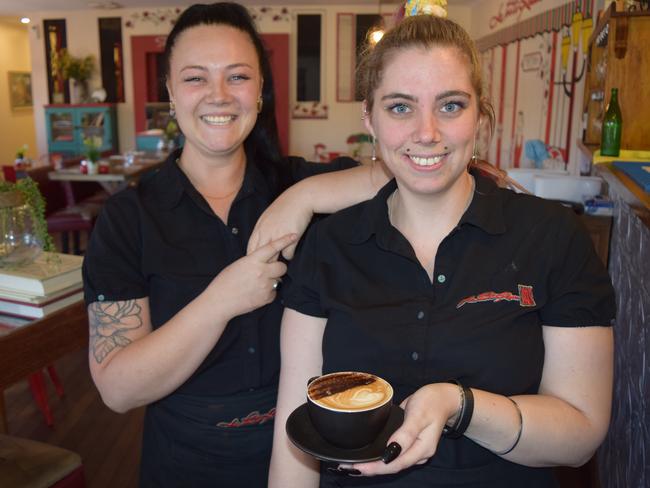 Le Porte Rosse star barista's, Brea (B) Riley and Caitlin Wicks.