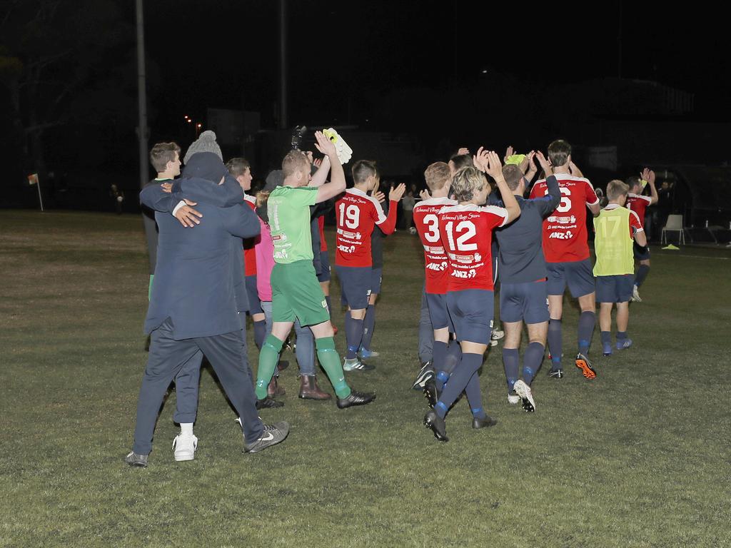 Lokoseljac Cup Final at KGV. Devonport Strikers versus South Hobart. South Hobart celebrate winning the Lakoseljac Cup final against Devonport. Picture: PATRICK GEE