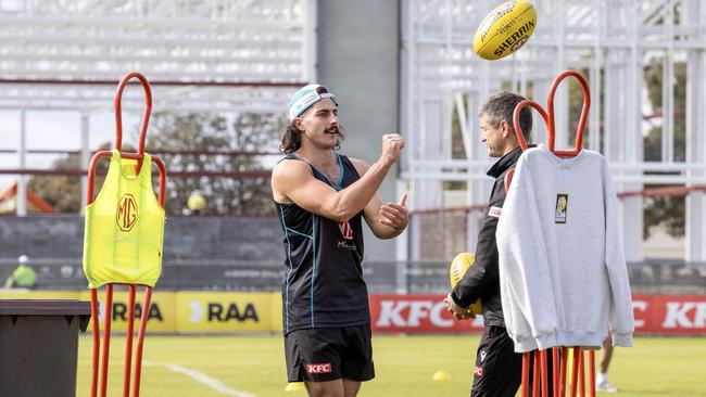 Lachie Jones at Port Adelaide training on Monday. Picture: Emma Brasier