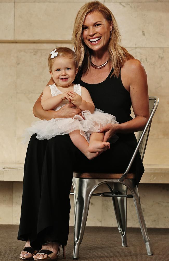 Daddy’s girl ... Sonia Kruger with daughter Maggie, who turns one today. The beloved bub’s first word was ‘Dadda’ for father, Seven News boss Craig Macpherson. Picture: Sam Ruttyn.