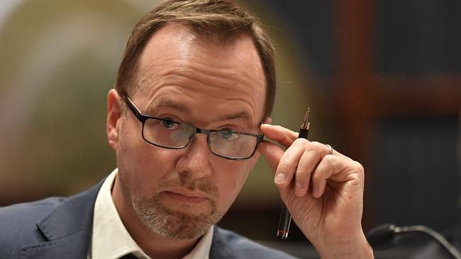 Greens MP David Shoebridge during the budget estimates. Picture: AAP