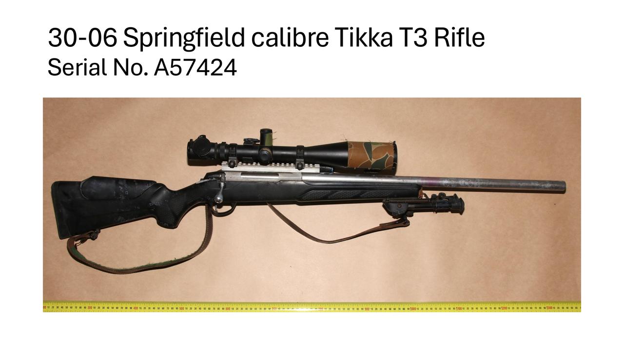 A 30-06 Springfield calibre Tikka T3 rifle found at the property.
