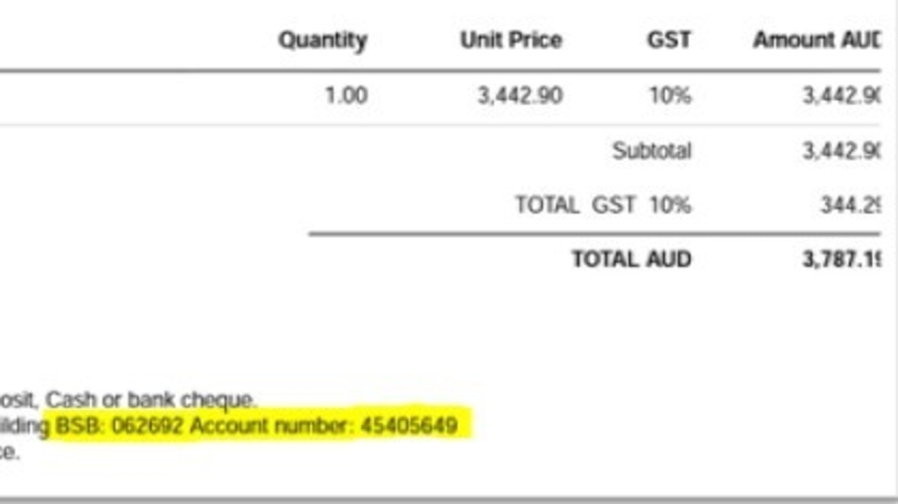 An original invoice before it was changed. Picture: Supplied