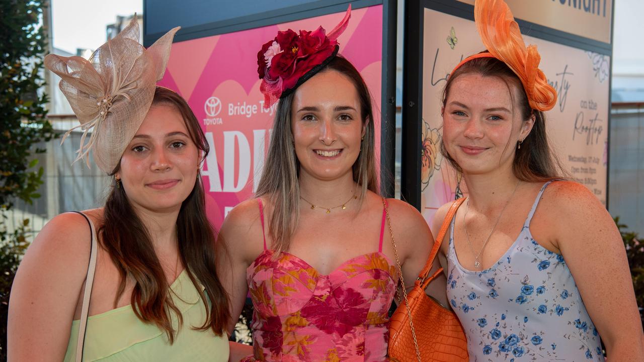 Grace Flynn, Tahlia Carlson and Angela Pask at the 2024 Darwin Cup Carnival Ladies Day. Picture: Pema Tamang Pakhrin